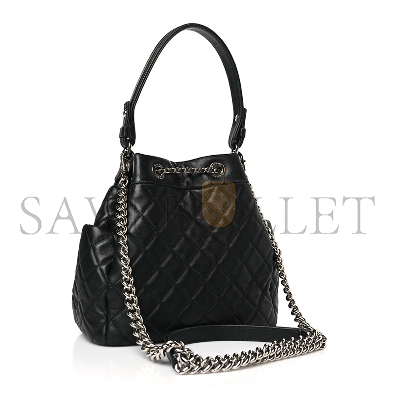 Ch*el lambskin quilted cc chain bucket bag black (27*26*17cm)